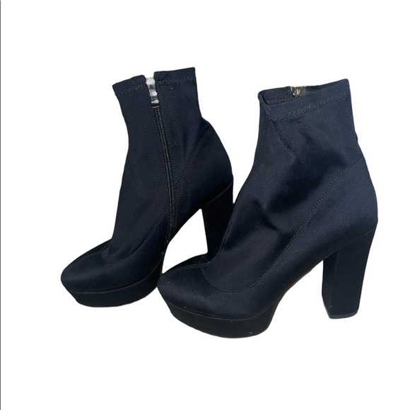 Public Desire Shoes - Public Desire - Women’s Sock Fit Platform Ankle Boots in Black Stretch